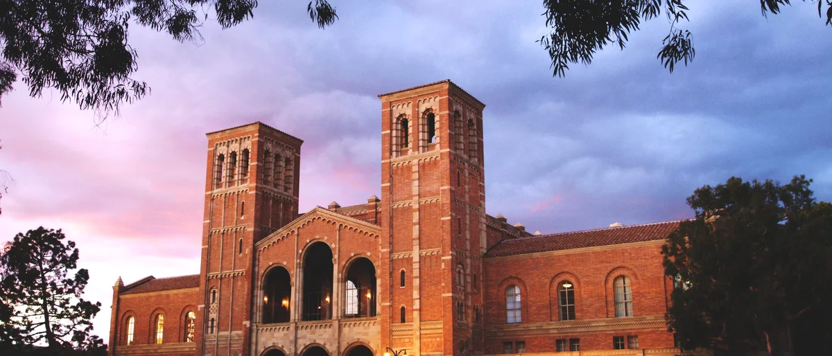 UCLA building with sunset background