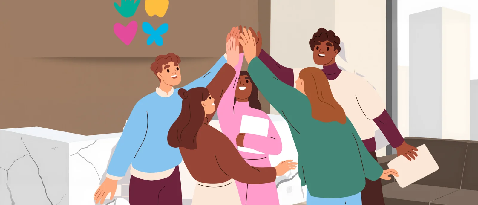 high fives in office