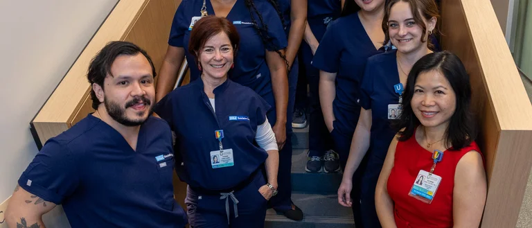 UCLA staff coming together for the sim center opening in Rosenfeld Hall 