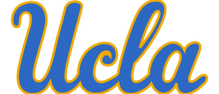 UCLA Logo with yellow outlining blue text and a white background