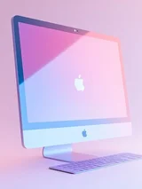 Pink and purple lighting across an image displaying an Apple Mac desktop.