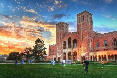 UCLA building with sunset background