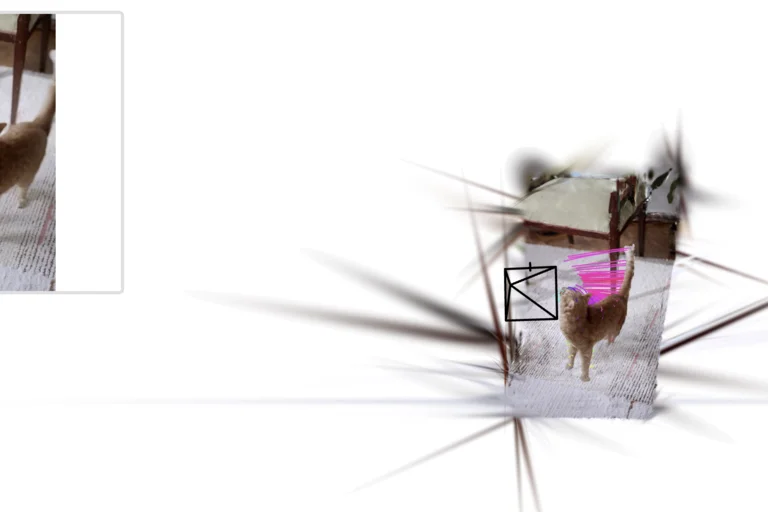 A screenshot of website, where a cat in the room is scanned in all directions.