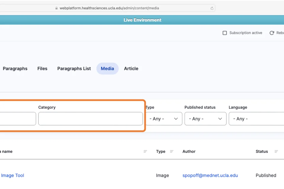 Media wind with the Media name field and edit fields hilighted 