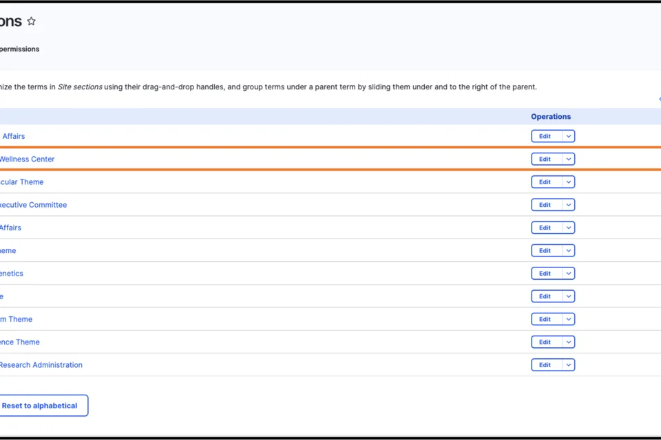 Example of the site section taxonomy page