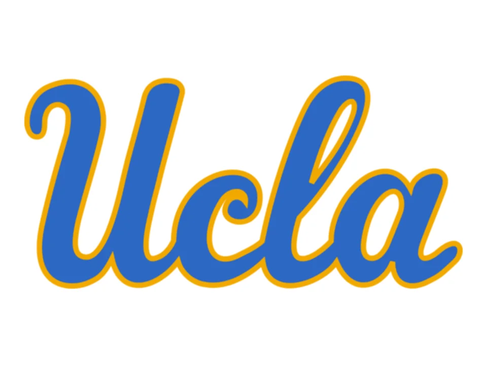 UCLA Logo with yellow outlining blue text and a white background