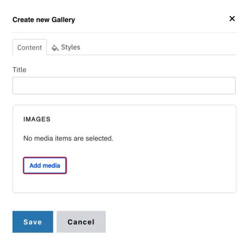 Example of the add media button selected 