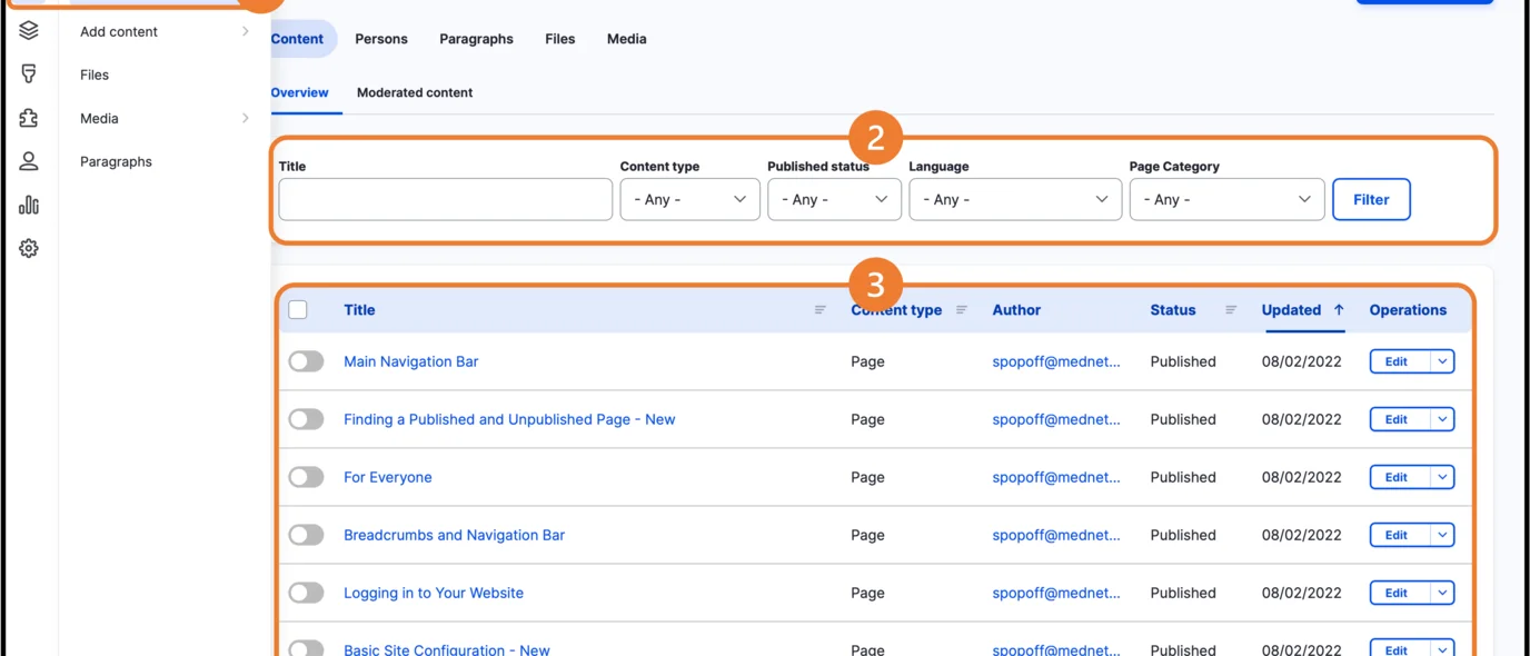 Example of Content statues Steps 1 to 3