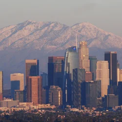 photo of downtown Los Angeles at sunset