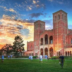UCLA building with sunset background