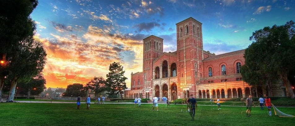 UCLA building with sunset background