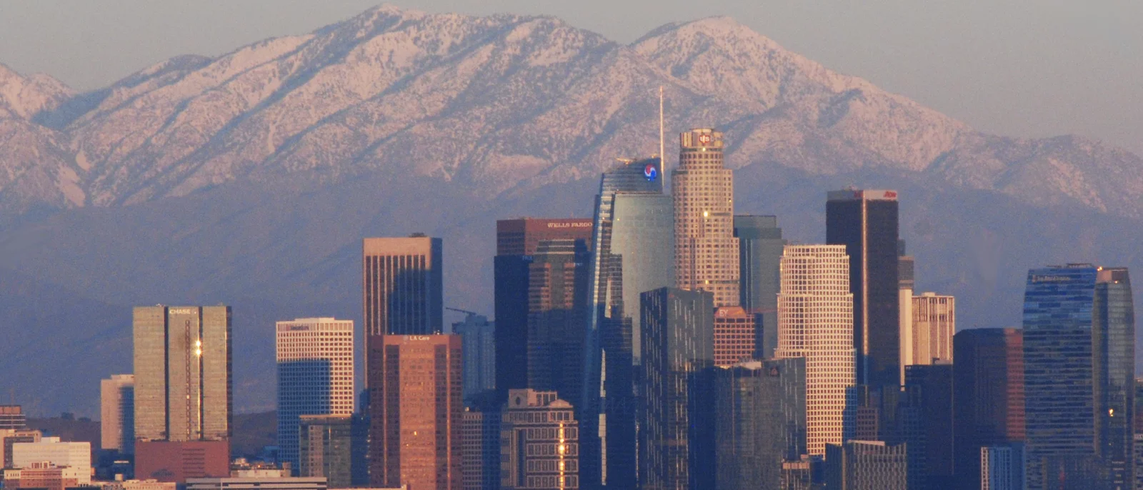 photo of downtown Los Angeles at sunset