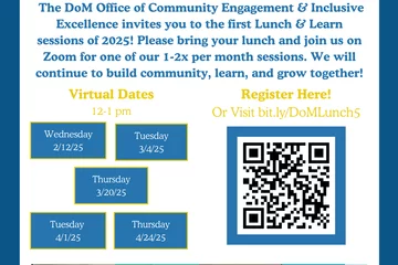 Flyer showing scheduled Lunch & Learn events and a qr-code for registration.