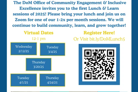 Flyer showing scheduled Lunch & Learn events and a qr-code for registration.