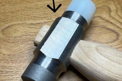 Machinist hammer with four labeled sections: Head, Soft Face, Hard Face, and Handle.