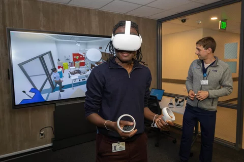 Student at UCLA using VR headset