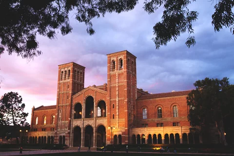UCLA building with sunset background