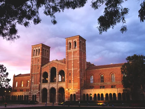 UCLA building with sunset background