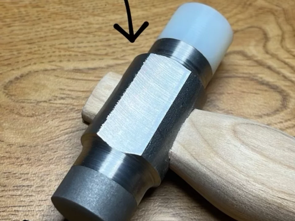 Machinist hammer with four labeled sections: Head, Soft Face, Hard Face, and Handle. 
