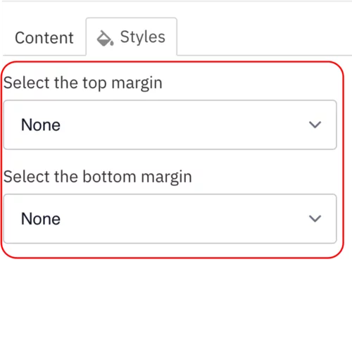Example of the top and bottom margin drop-down section with a red box around it 