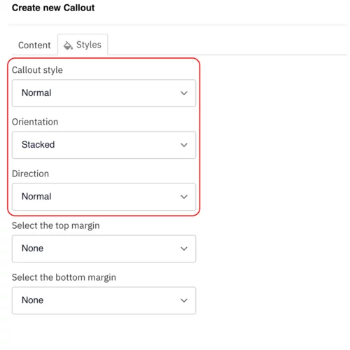 Example of the options under styles for a callout