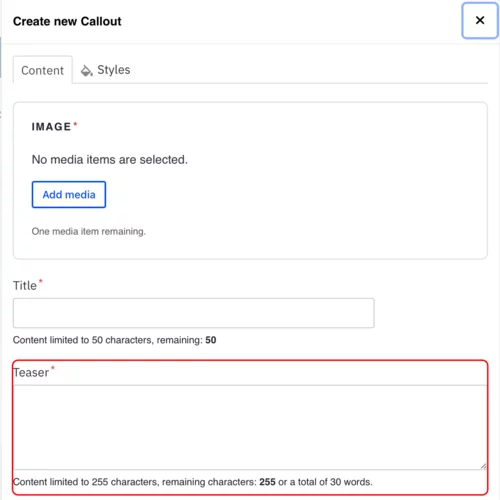 Example of the Teaser text filed on a callout component 