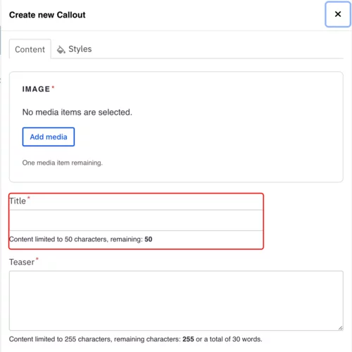 Example of the title field on a callout component 