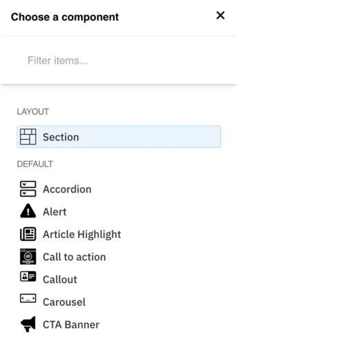 Example of the section menu selected 