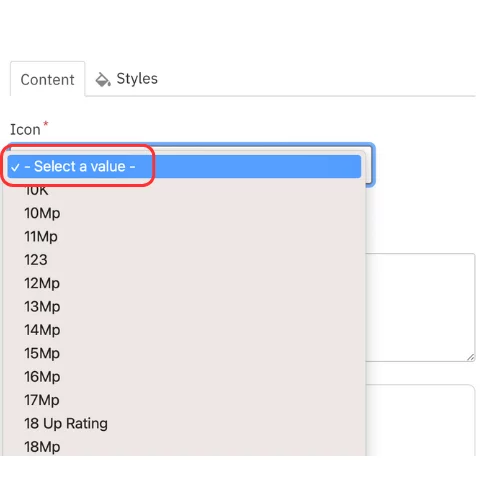 Select an icon from the list